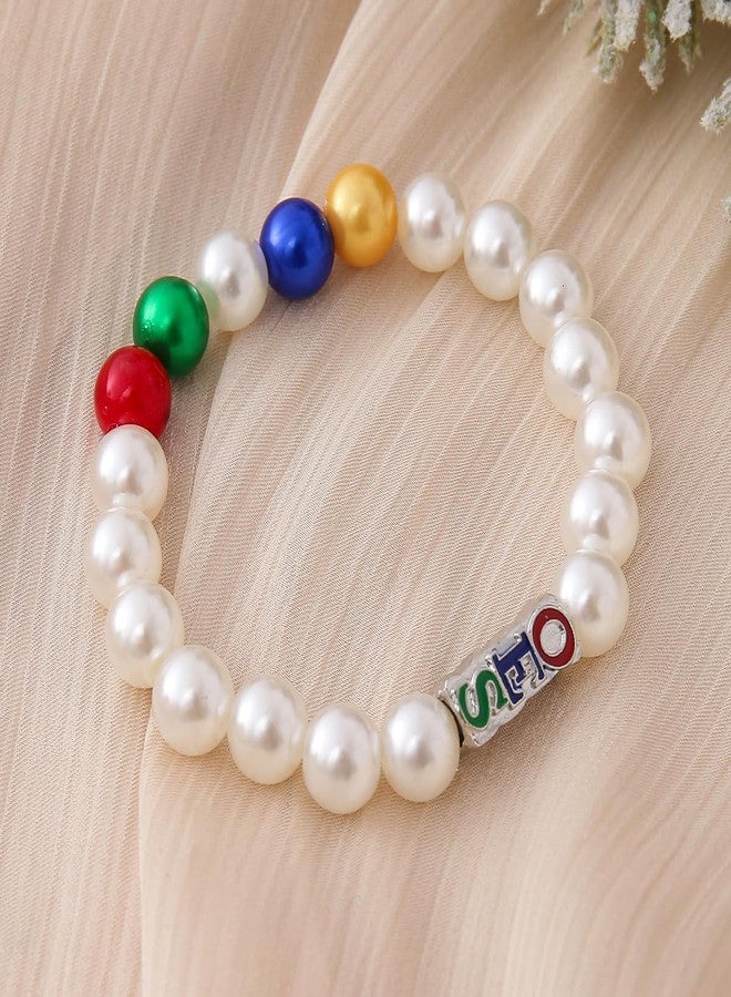 HUSURU Order Of Eastern Star Club Gifts Letters OES Sorority Pearl Women Bracelet - Image 2